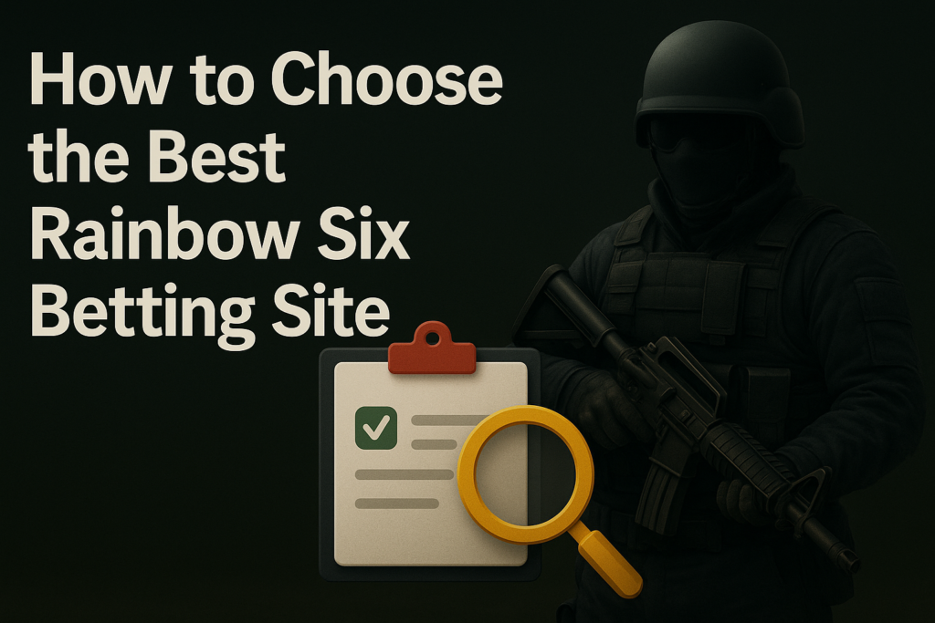 Banner showing a tactical soldier with a rifle and checklist under the title How to Choose the Best Rainbow Six Betting Site
