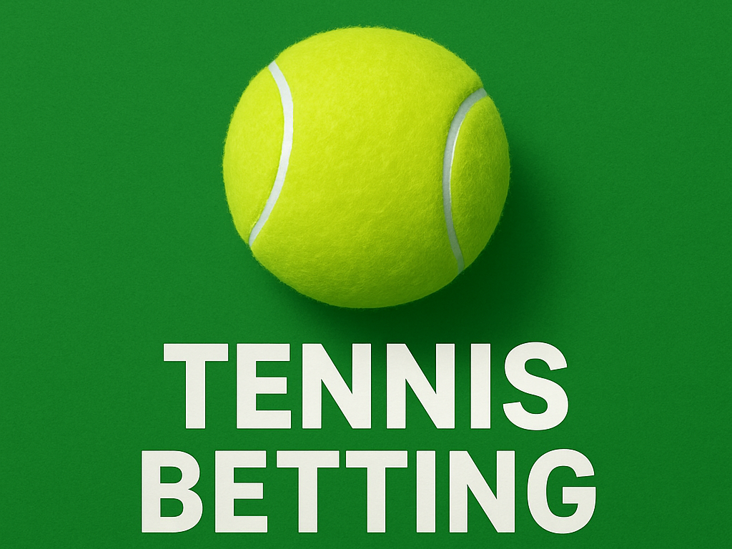 Green background with tennis ball and bold white text reading Tennis Betting