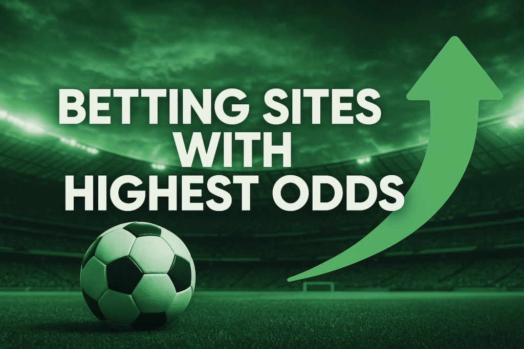 Betting sites with the highest odds shown on a digital scoreboard in a stadium atmosphere.